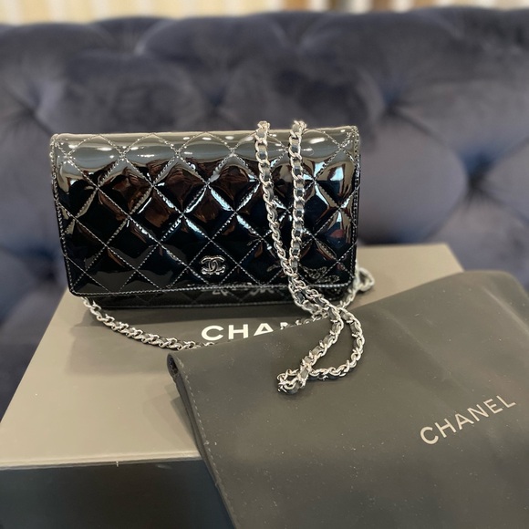 CHANEL Handbags - 💯 CHANEL
Patent Quilted Wallet On Chain WOC Black